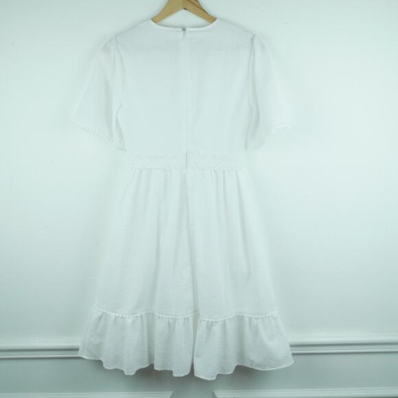 Rachel Parcell XS Dress White Seersucker Cottagecore Preppy Country Club Dainty - Picture 9 of 9
